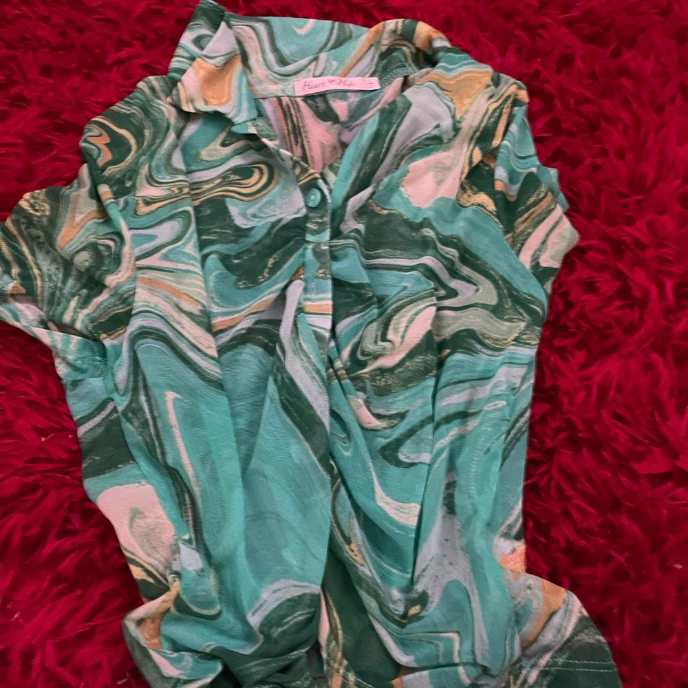 See through multi color green blouse